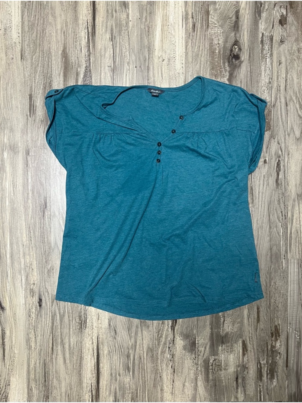 Eddie Bauer Teal Short Sleeve Henley Athleisure Tee